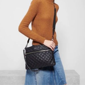 MZ Wallace Crosby Chain Link Quilted Crossbody Purse Black & Gold Tone